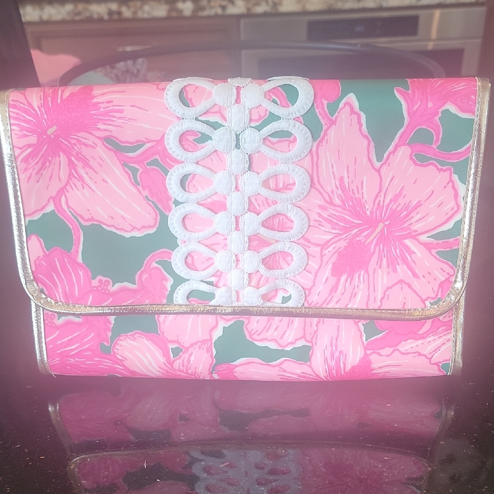 Lilly Pulitzer Pink and Green Floral Clutch